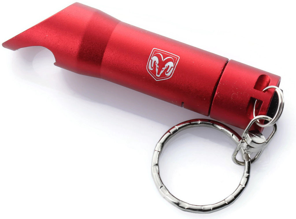 Red Dodge Ram Head Mini Flashlight LED Bottle Opener Key Chain - Click Image to Close